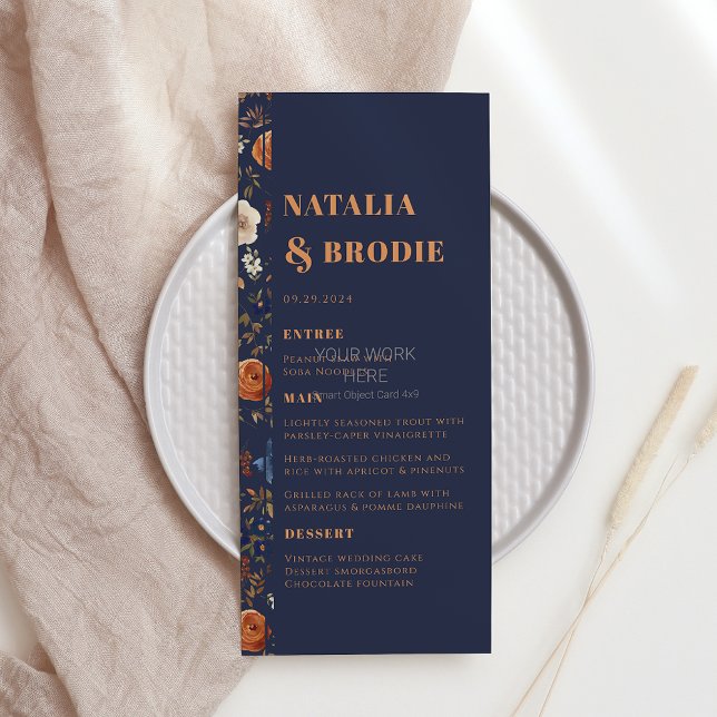 Menu de Casamento Rustic Blue Rust Boho (Criador carregado)