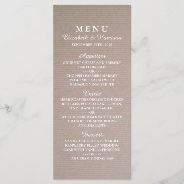 Menu de Casamento Rustic Country Kraft (Frente)