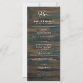 Menu de Casamento Rustic Dark Wood White Script