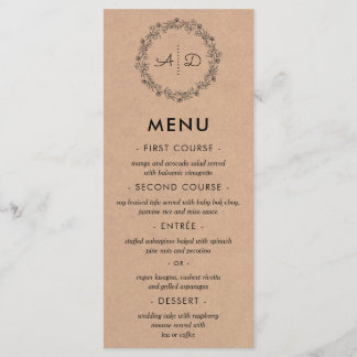 Menu de Casamento Rustic Kraft Floral Wreath