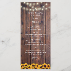 Menu de Casamento Rustic Sunflower & String Lights