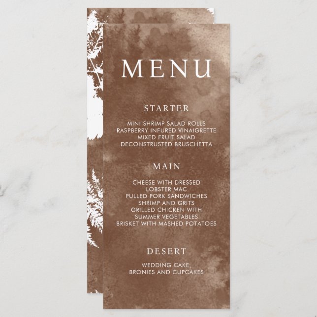 Menu de Casamento Rustic Watercolor Wild Greenery  (Frente/Verso)