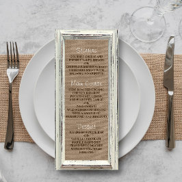 Menu de Casamento Rustic White Frame & Burlap