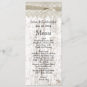 Menu de Casamento Rústico de Madeira Lavada Branc