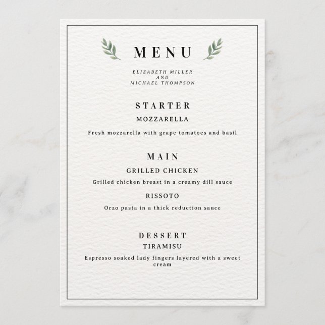 Menu de Casamento Simples Clássico Minimalista, Mo (Frente)