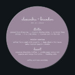 Menu de Casamento Simples com Lilac Arredondado<br><div class="desc">Um menu redondo simples e moderno,  personalizável,  com o nome do casal e a data do casamento no topo,  roxo e branco modernos e empoeirados. Um backer pontilhado acentua qualquer definição de mesa ou lugar para uma ocasião formal. Estes menus redondos parecem excelentes em cada prato!</div>