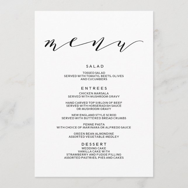 Menu de Casamento Simples da Caligrafia Românica (Frente)