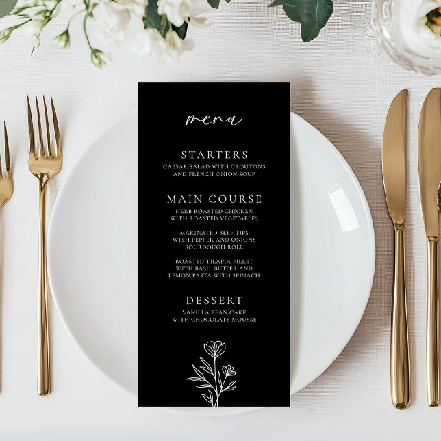 Menu de Casamento Simples de Contorno Floral Moder (Criador carregado)