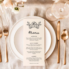 Menu de Casamento Simples de Desenho de Mão Floral