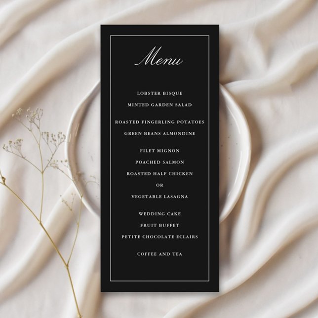 Menu de Casamento Simples de Elegância Negra Cláss (Criador carregado)