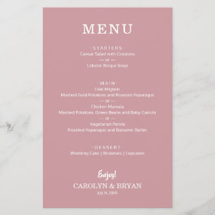Menu de Casamento Simples de Rosa Dusty de Orçamen