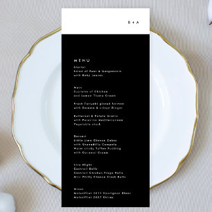 Menu de Casamento Simples de Stripe Negra Monogram