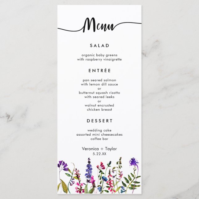 Menu de casamento Simples do 3 Cursos de Flor (Frente)