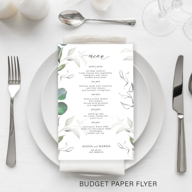 Menu de casamento simples do eucalipto verde (Criador carregado)