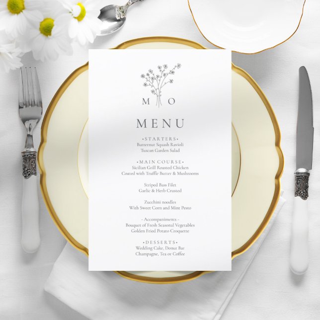 Menu de casamento simples e elegante do buquê mode (Criador carregado)