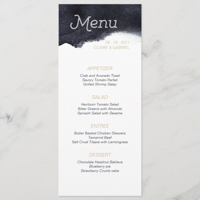 Menu de casamento simples e moderno da indigotina (Frente)