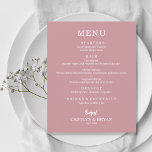 Menu de Casamento Simples Elegante Dusty Rosa<br><div class="desc">Um cartão de cardápio de barato empoeirado em papel de jantar empoeirado com suas escolhas de comida em letras brancas chic são perfeitos para uma recepção de casamento moderna, janto de ensaio de casamento, festa de aniversário ou qualquer evento especial com um janto sentado. Medidas de 4, 5" x 5,...</div>