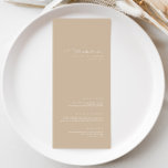 Menu de Casamento Simples Elegante Dusty Taupe<br><div class="desc">Design apresenta uma fonte manuscrita e um design minimalista moderno. Projetado para coordenar com a Coleção de Convite para Casamento "Glam Natural". Para alterar os detalhes, clique em "Personalizar". Para mover o texto ou alterar o tamanho, a fonte ou a cor, clique em "Clique para personalizar mais". Veja o link...</div>