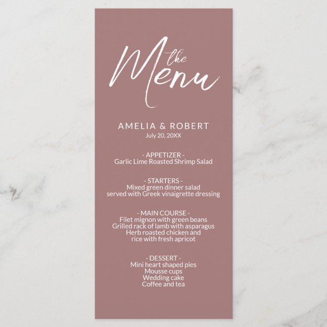 Menu de Casamento Simples Elegante Elegante Dusty  (Frente)