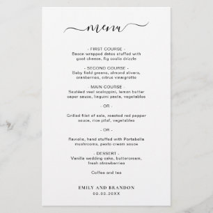 Menu de Casamento Simples Elegante Moderno