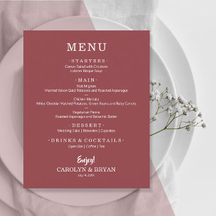 Menu de Casamento Simples Elegante Terra Rosa