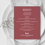 Menu de Casamento Simples Elegante Terracotta Rosa<br><div class="desc">Um cartão de cardápio de janto de rosa de papel terracotta com suas escolhas de comida em letras brancas quic é perfeito para uma recepção de casamento moderna, janto de ensaio de casamento, festa de aniversário ou qualquer evento especial com um janto de sentados. Medidas de 4, 5" x 5,...</div>