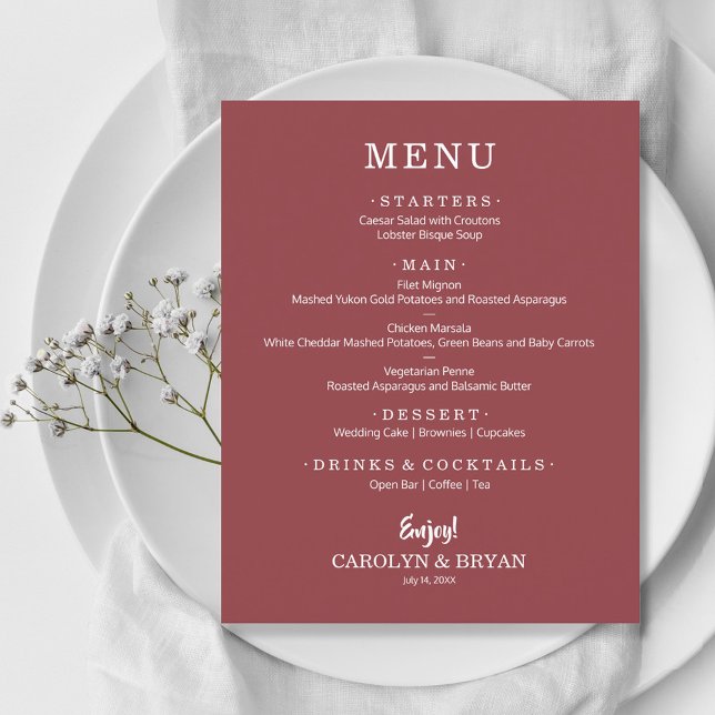 Menu de Casamento Simples Elegante Terracotta Rosa (Criador carregado)