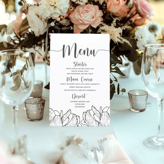 Menu de Casamento Simples Floral Moderno (Criador carregado)