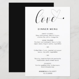 Menu de Casamento Simples Moderno Coração de Amor