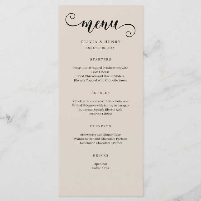Menu de Casamento Simples Moderno Minimalista (Frente)