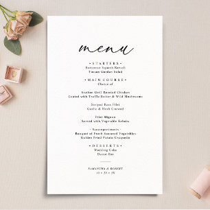 Menu de Casamento Simples Preto e Branco do Script