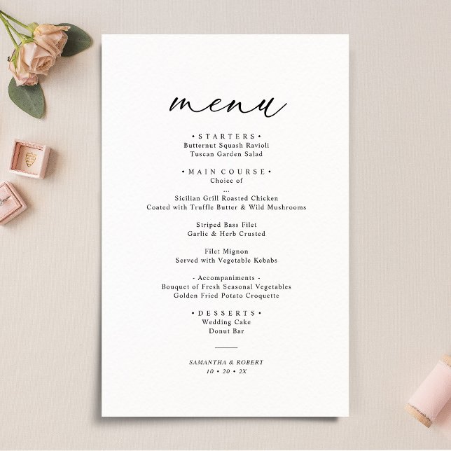 Menu de Casamento Simples Preto e Branco do Script (Criador carregado)