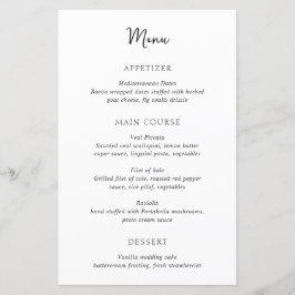Menu de Casamento Simples, Preto e Branco Elegante