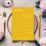 Menu de Casamento Simples Simples Amarelo Negrito<br><div class="desc">Menu de Casamento Personalizado Simples,  Amarelo Amarelo Moderno Mínimo,  Cute Bold</div>
