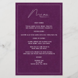 Menu de Casamento Simples sobre Damasco Roxo Púrpu