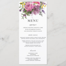Menu de Casamento Slim Boho Floral Púrpura Magenta