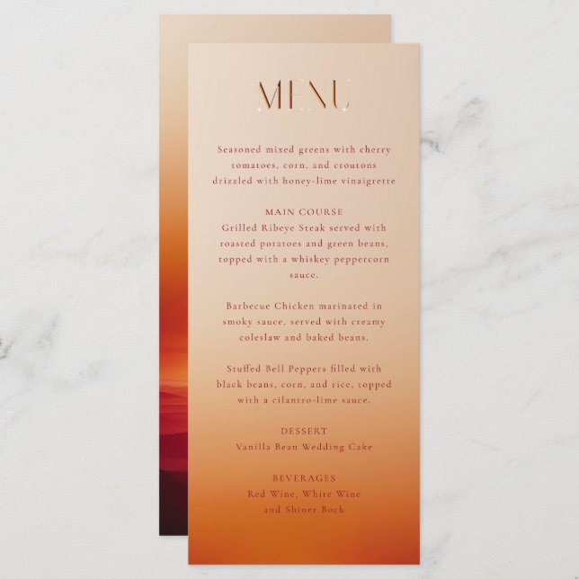 Menu de casamento sunset (Frente/Verso)