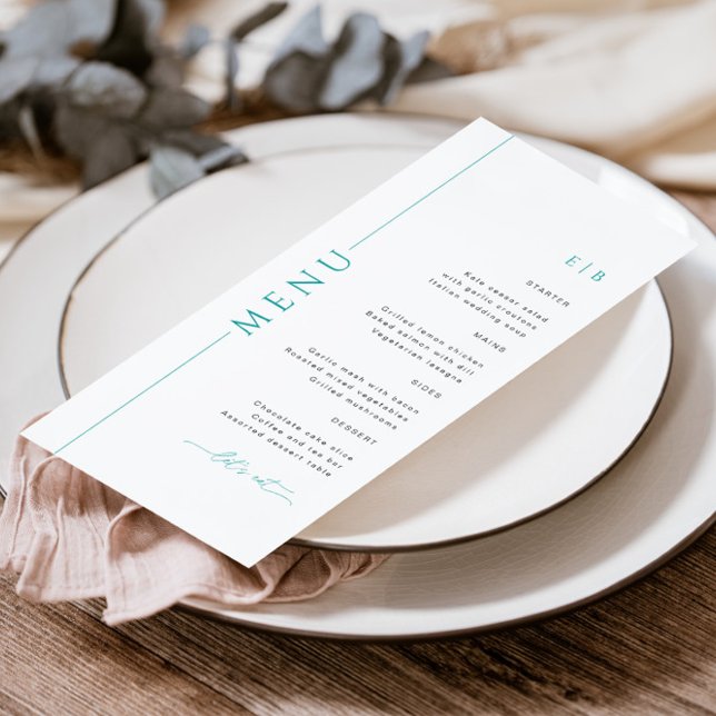 Menu de Casamento Teal com Tipografia Moderna com  (Criador carregado)