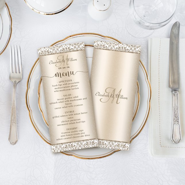 Menu de Casamento tema damasco de Champagne Elegan (Criador carregado)