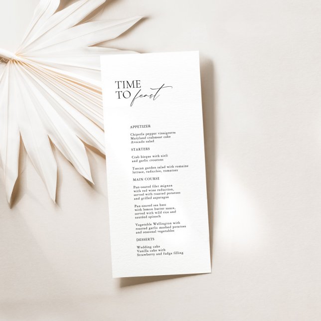 Menu de Casamento "Tempo até o Banquete" do Black  (Black & White Modern "Time To Feast" Wedding Menu)