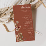 Menu de Casamento Terracotta Boho<br><div class="desc">Menu de Casamento de Terracotta Boho. Este na moda e elegante menu de casamento contém lindas flores silvestres de cor d'água pintadas manualmente,  organizadas como um buquê adorável perfeito para primavera,  verão ou casamentos outono. Encontre itens correspondentes na Coleção de Casamentos de Terracotta Boho Wildflower.</div>