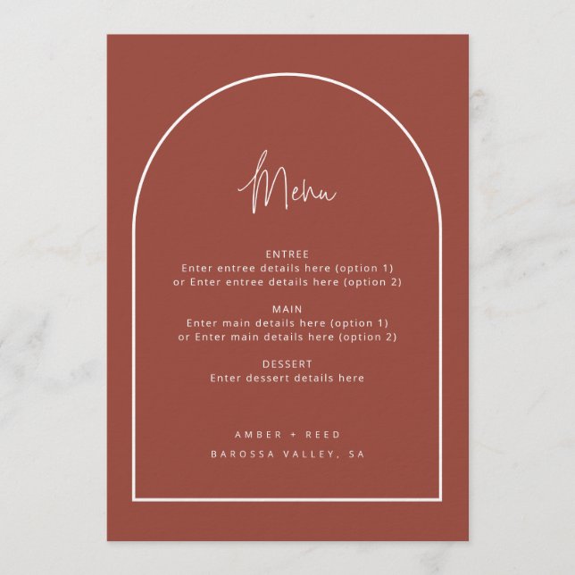 Menu de Casamento Terracotta Mínimo do Arch Modern (Frente)
