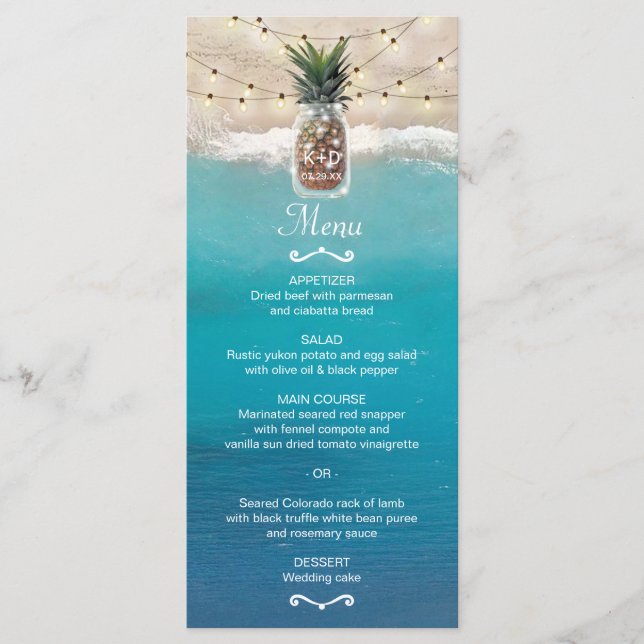 Menu de Casamento Tropical Beach do Pineapple Maso (Frente)