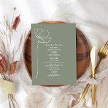 Menu de Casamento Verde da Flor de Arte de Linha<br><div class="desc">A arte da linha vermelha inspirou o texto "Menu" no topo com texto personalizado branco e fundo verde sábio com flor de arte da linha do solteiro à esquerda.</div>