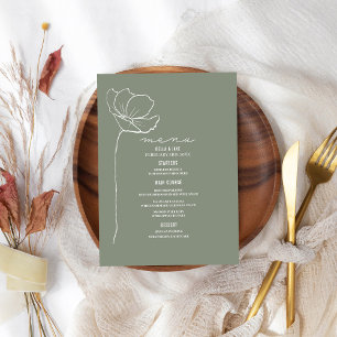 Menu de Casamento Verde da Flor de Arte de Linha