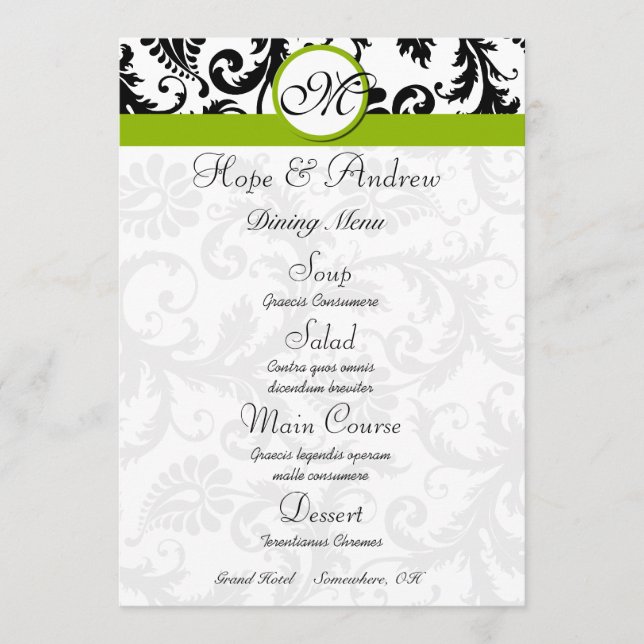 Menu de Casamento Verde da Maçã Maçã Negra (Frente)