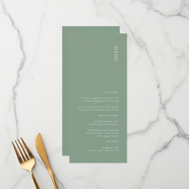 Menu de Casamento Verde de Sábio Simples Moderno (Frente/Verso In Situ)