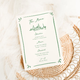 Menu de Casamento Verde Desenhado à Mão Branca