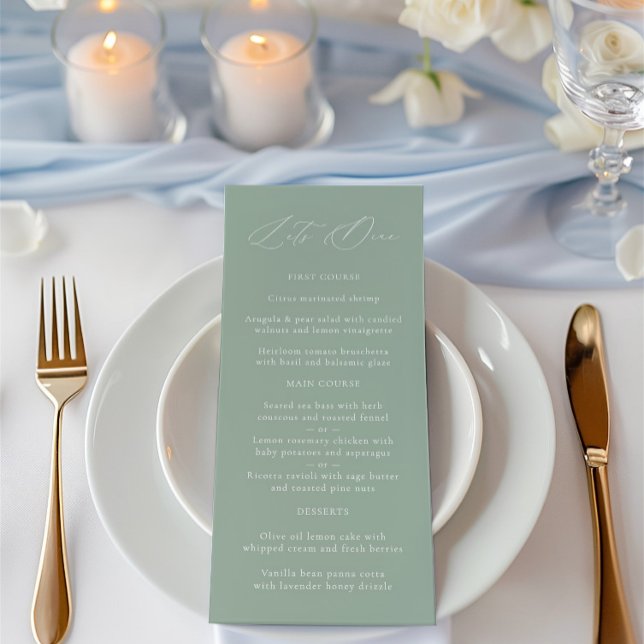 Menu de Casamento Verde e Branco da Elegante Sage (Elegant Sage Green & White Wedding Menu)