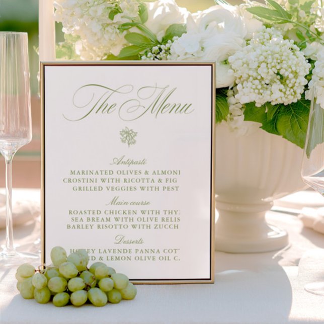 Menu de Casamento Verde e Branco do Sage Clássico (Classic Sage Green & White Wedding Menu)